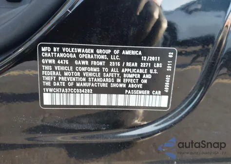 2012 Volkswagen Passat 2.5L Sel from USA, damaged, VIN 1VWCH7A37CC034282